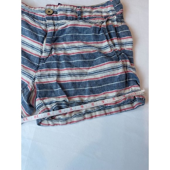 British Khaki Womens Striped Chino Shorts Low Rise 100% Leinen Blue White Size 4 - Picture 6 of 9